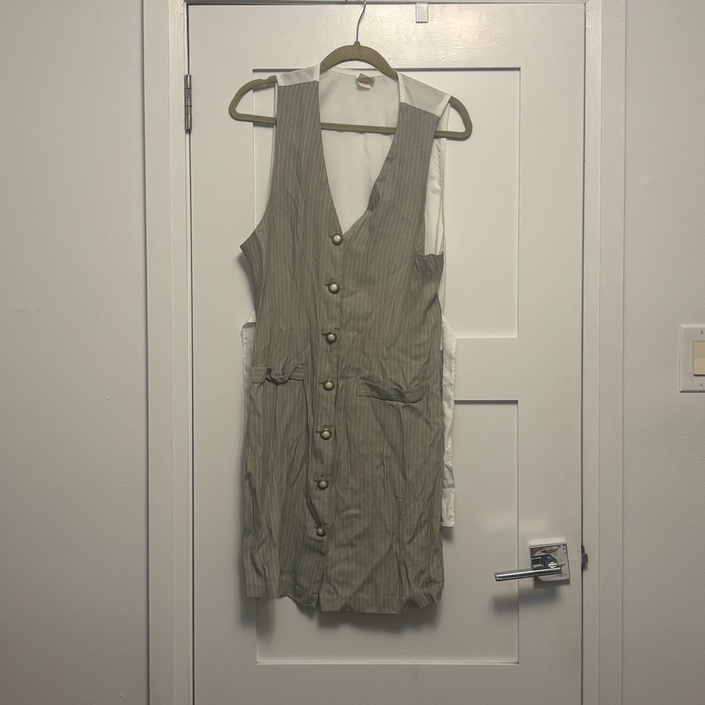 Vintage Pinstripe Mini Dress with Gold Buttons